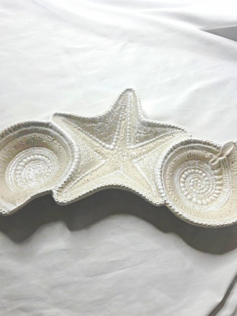 Mud Pie White Ceramic Starfish Divided Serving Tray 3-Compartment